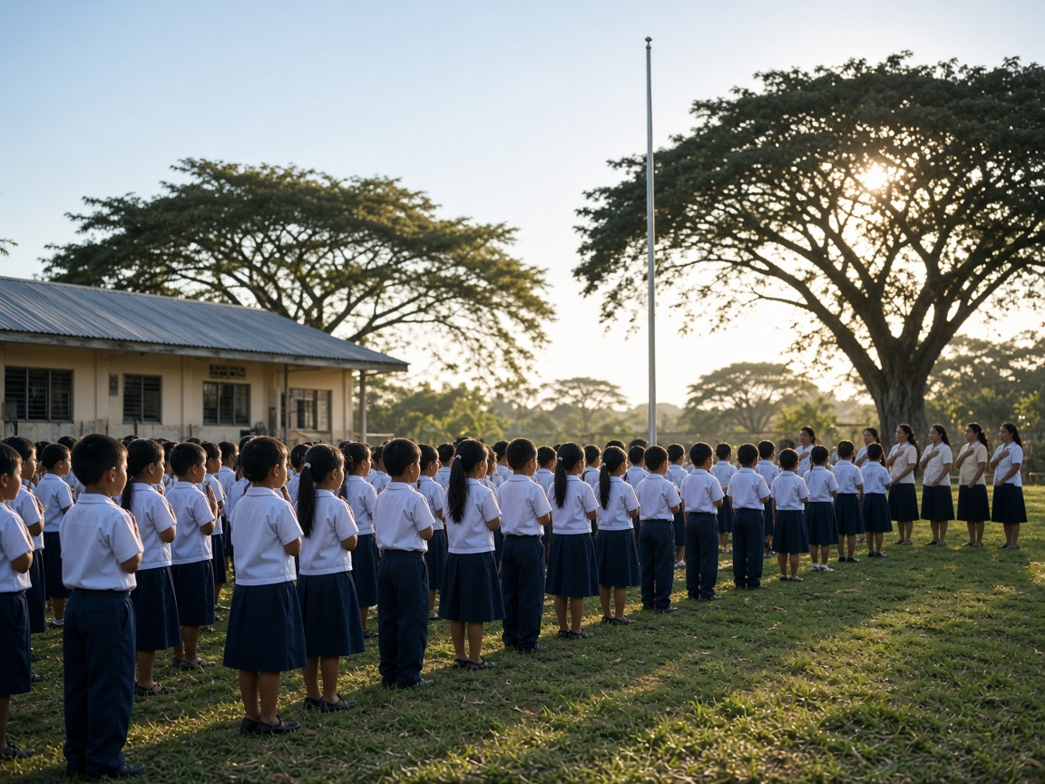 Monday flag ceremony on the school grounds